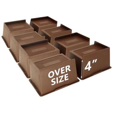Imagem de HANIHUA Pacote com 8 peças de elevação de cama marrom escuro de 10 cm, resistentes, elevadores de móveis grandes, elevadores de cama extra largos para mesa, sofá, dormitório solteiro GG, sofá, mesa