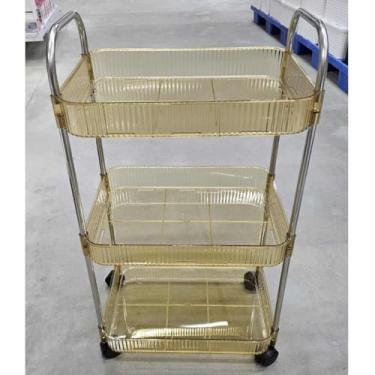 Imagem de Carrinho Auxiliar com 3 andare de Ferro ou Acrílico rodinhas para Salão de Beleza Pedicure Manicure Esmalteria Estética(AMARELO(Acrílico))