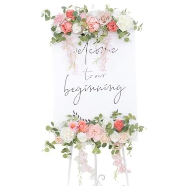 Imagem de Odouzy Pacote com 2 decorações de arco de casamento flores artificiais penduradas florais para casamento, placa de boas-vindas, pano de fundo, arco de balão, festa em casa, cerimônia de noiva