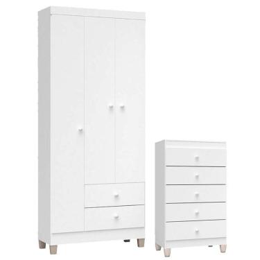 Imagem de Cômoda Gaveteiro E Guarda Roupa 3 Portas Ternura Baby Branco Flex – Incorplac