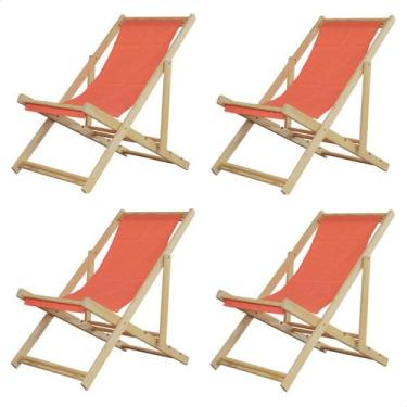 Imagem de Kit 4 Espreguiçadeiras Preguiçosa Dobrável sem Braço Madeira Maciça co