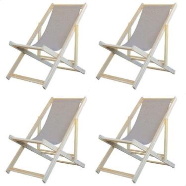Imagem de Kit 4 Espreguiçadeiras Preguiçosa Dobrável sem Braço Madeira Maciça co