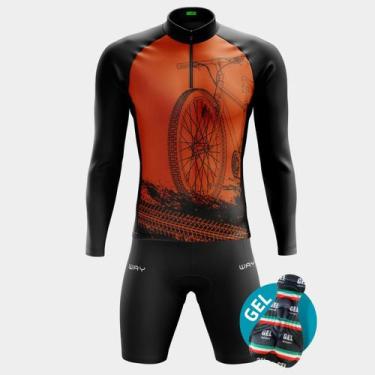Imagem de Conjunto de Ciclismo Masculino- Camisa Bike Roda Laranja MANGA LONGA (