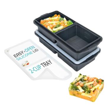 Imagem de XOMOO Bandeja de silicone para freezer com tampa - moldes de recipiente para congelador de sopa - Bandeja de cubo de gelo extra grande de 2 xícaras - faz 4 cubos perfeitos de porções de 500 ml, para