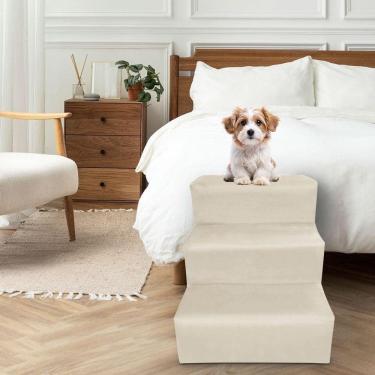 Imagem de Escada Para Pet 3 Degraus Veludo Bege