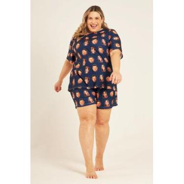 Imagem de Pijama Personalizado Unissex Plus Size Curto Azul Marinho - Alegria de