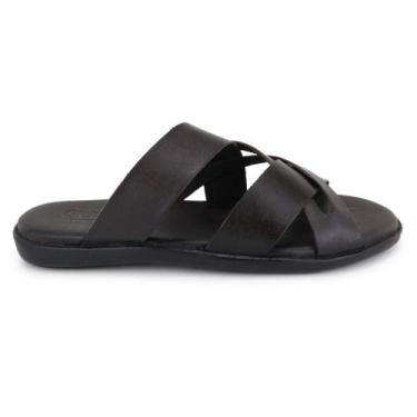 Imagem de Chinelo Sandália Masculina De Couro Confortável Verão - HALDRYS, Café,