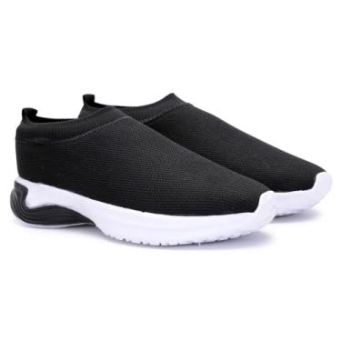 Imagem de Tênis Feminino Leve Tipo Meia Sem Cadarço Knit Confortável para Caminhada Dia a Dia (Preto, BR, Adulto, Numérico, 40)