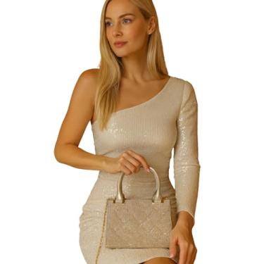Imagem de FERUN Bolsa Feminina Luxo com Brilho – Estrutura Rígida, Alça de Mão e Corrente, 19 x 13,5 x 8 cm – Festa, Casamento e Eventos
