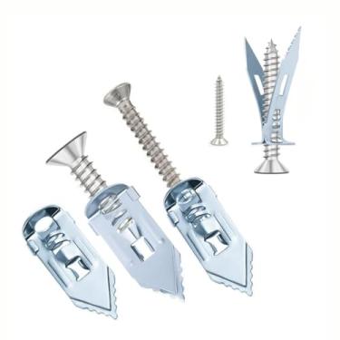 Imagem de 50 peças de âncoras autoperfurantes de drywall com kit de parafusos para serviço pesado, 25 âncoras prateadas (0,47 x 1,144 cm) e 25 parafusos zincados, fácil aplicação sem broca ou furos na parede