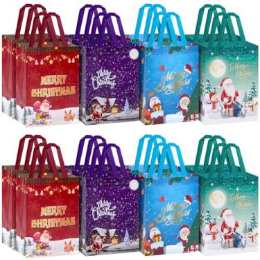 Imagem de Pacote com 32 sacos de presente de Natal tamanho médio com papel de seda - Sacolas reutilizáveis não tecidas com alças - Perfeito para embrulho de presente/suprimentos de lembrancinha de festa - 26 cm
