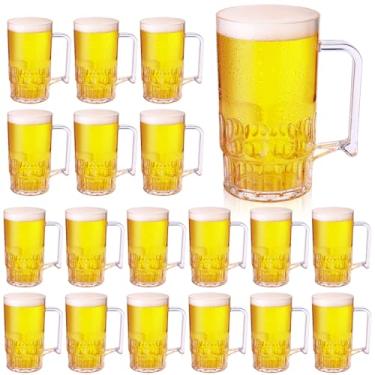 Imagem de SiliFine Caneca de cerveja de plástico transparente com alça resistente à quebra grande copo de cerveja ondulado a granel para suco, café, chá, festival, coquetel, piquenique, festa de bebida diária