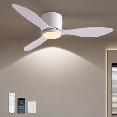 Imagem de LUDOMIDE Ventiladores de teto com luzes, ventilador de teto de perfil baixo de 106 cm com controle de parede e controle remoto, regulável, ventilador de teto embutido com motor reversível CC