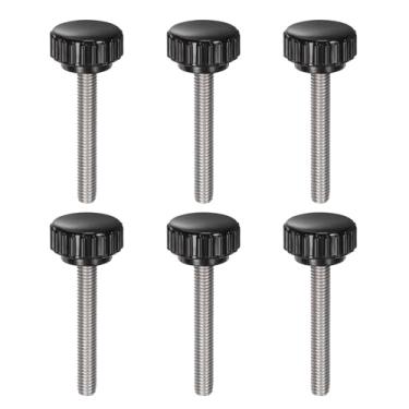 Imagem de uxcell 6 peças de maçanetas serrilhadas M6 x 40 mm métrico 304 aço inoxidável rosca macho parafuso de polegar tipo 22 mm cabeça redonda de plástico rosqueado parafuso preto