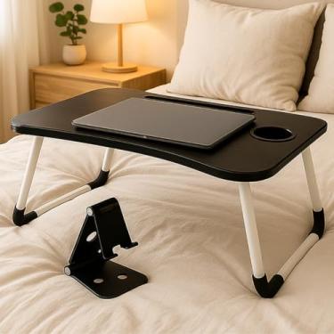 Imagem de Mesa Portátil para Notebook Dobrável até 15,6" para Café na Cama Madeira Home Office Refeição Estudar e Trabalhar Apoio Colo