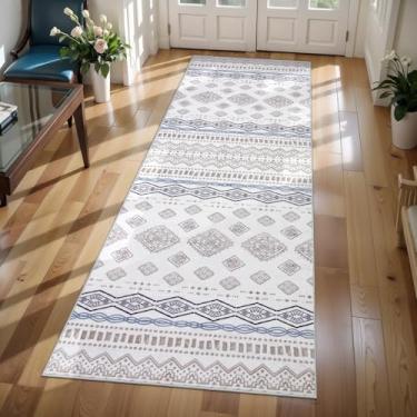 Imagem de SERISSA Tapete de corredor lavável marroquino 5 x 15 cm, antiderrapante para corredor, tapetes macios de baixa pilha de cozinha, tapete geométrico envelhecido para lavanderia, entrada, quarto, cinza
