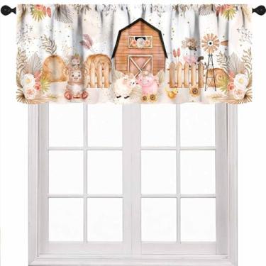 Imagem de Cortinas de janela para crianças, animais de fazenda, rústica, animal, fazenda, porco, ovelha, meninos, meninas, berçário, cortinas para quarto, sala de estar, janela, 1 peça, 137 x 45 cm