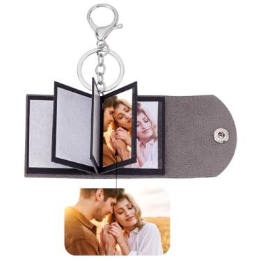 Imagem de NBEADS Chaveiro mini álbum de fotos retrô, chaveiro de couro personalizado com moldura de 10 fotos, corrente de platina para amigos da família, preto, 51 x 45 cm