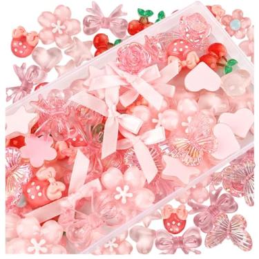 Imagem de Framendino, Pacote com 60 unidades de kit de berloques de geleca 3D rosa Y2K amuletos de arco a granel acessórios de artesanato DIY
