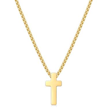 Imagem de Colar masculino Fiusem com cruz para presente de Dia dos Pais, prata/ouro/preto, com corrente de cruz de 2,5 mm e pingente de cruz de aço inoxidável, corrente de caixa de 40 a 61 cm, 20.0 Inches, Aço