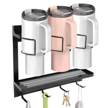 Imagem de Organizador de garrafa de água para acessórios de copo Stanley, suporte magnético 3 em 1 para geladeira, organizador de copo com ganchos, rack de armazenamento de garrafa de água de cozinha para porta