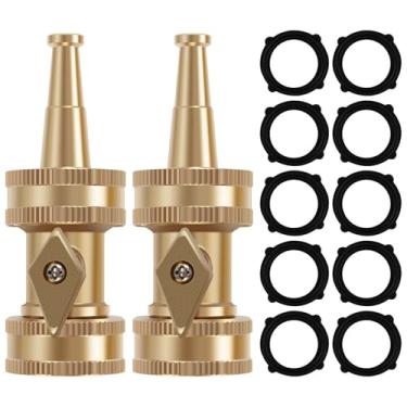 Imagem de Pacote com 2 bocais de mangueira de latão, bocal de jato de alta pressão, bocais de 3/10.2 cm GHT para mangueira de jardim com 10 arruelas de borracha extras, vassoura de pulverizador de mangueira de