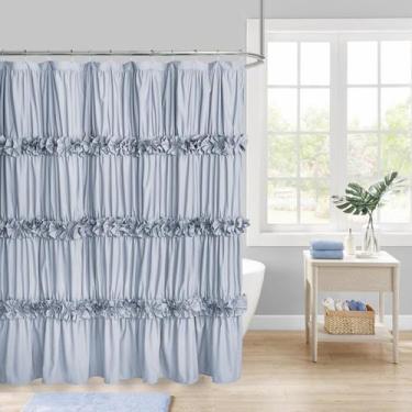 Imagem de Cortina de chuveiro Homechoice Decor Fog Blue Ruffle 180x210cm