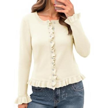 Imagem de Suéter feminino Saodimallsu com babados e bege