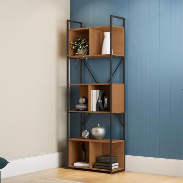 Imagem de Estante para Livros 6 Prateleiras 200cmx72cm Office Industrial Canela/Preto Fosco
