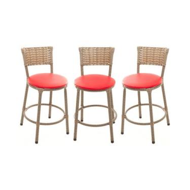Imagem de KIT 3 Banqueta Baixa Encapada Junco CAPPUCCINO Bar Cozinha - ESPAÇO JU