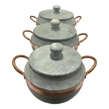 Imagem de Jogo De Panelas Pedra Sabão Bojuda Com Tampa De Pedra