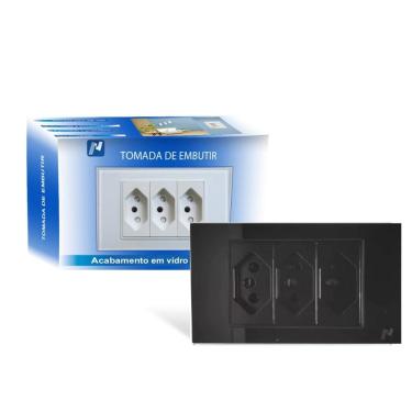 Imagem de Tomada Tripla Novadigital Frontal em Vidro Temperado para 10 e 20 Amper Bivolt (Preta)