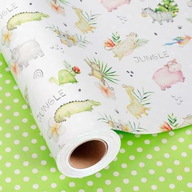 Imagem de Papel de Regalo Reversible Burymento con Motivos de Animales y Puntos,