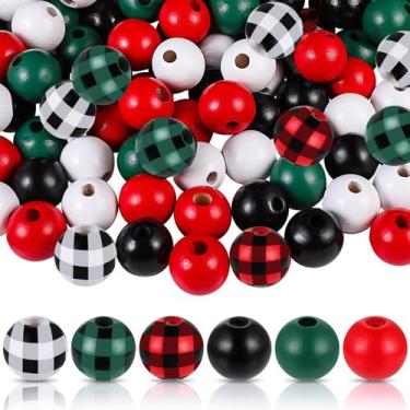 Imagem de Beads Waydress, 200 peças de contas xadrez de búfalo de madeira de Nat