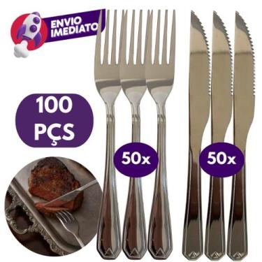 Imagem de Kit Talher Jogo 100 Peças Garfo E Faca Refeição Jantar Churrasco Inox 