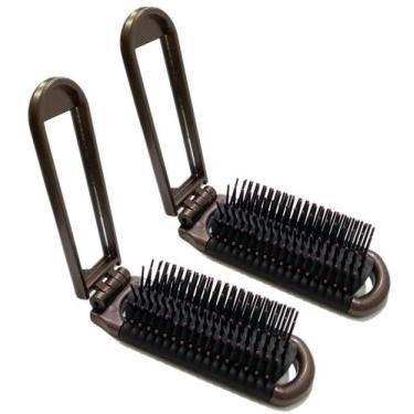 Imagem de Escova de cabelo dobrável com espelho ALAZCO Brown (pacote com 2)