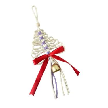 Imagem de rockible Pingente de árvore de Natal trançado à mão com sino, decoração natalina, enfeite decorativo e original para pendurar na árvore de Natal em festas, Branco Cremoso