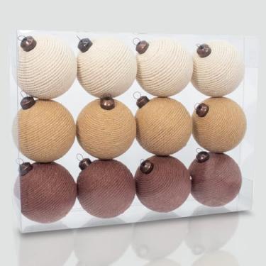 Imagem de 12 peças de enfeites de Natal rústicos de serapilheira, bolas de corda de juta feitas à mão de 8 cm, decorações de árvore de Natal para casa de fazenda, ornamentos de pendurar naturais boho para