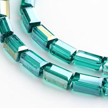 Imagem de Cerca de 50 peças de contas de sementes de tubo longo facetadas de cor AB, fios de contas de vidro galvanizadas cuboide azul-petróleo para fazer joias artesanato DIY pulseiras brincos colares