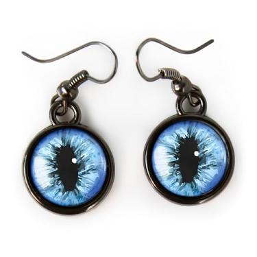Imagem de Brincos de globo ocular azul - Brincos de fantasia com pingente de taxidermia olho de criatura de gato - 14-E, Small, Liga de aço, Sem pedra preciosa