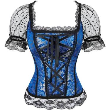 Imagem de Espartilho ADELCE Princess Renaissance com cadarço Overbust azul 4XL