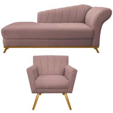 Imagem de Kit Diva Recamier Vanessa 140cm Lado Esquerdo E 01 Poltrona Laura Linho Cor Rosê