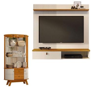 Imagem de Estante Home Theater Suspenso íris Com Cristaleira Moss Cinamomo Off White - Madetec