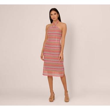 Imagem de Adrianna Papell Vestido midi feminino de crochê frente única, Roxo multi, 46