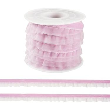 Imagem de FASHEWELRY 1 rolo de renda de veludo com babados, fitas de renda elástica violeta de 1,5 m, fita de organza plissada de veludo para embrulho de presente, decoração de Natal, confecção de costura