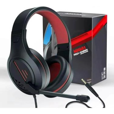 Imagem de Fone de ouvido para jogos com microfone, fone de ouvido com fio com microfone com cancelamento de ruído ativo, fone de ouvido estéreo de 3,5 mm (preto vermelho)