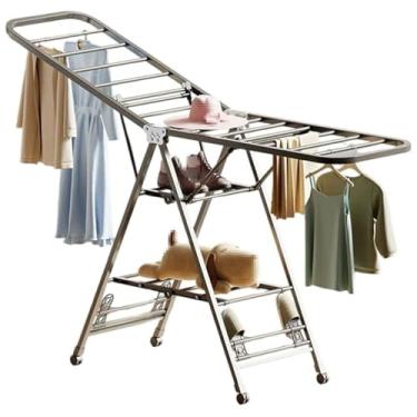 Imagem de Hhsdyl Varal de Roupas Dobrável para Varanda, Teto de Casa ou Quarto com Suporte para Sapatos, Varal Interior de Dupla Camada para Secagem ao Ar, Ajustável, para Pendurar Roupas,Gray,180cm