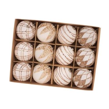 Imagem de KiBcsLic Enfeites de Natal em formato de bolas, resistentes e reutilizáveis, para pendurar na árvore de Natal em ambientes internos, shoppings, jardins e, Bege 8cm