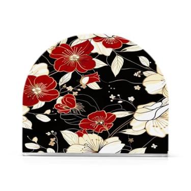 Imagem de Wassud Porta-guardanapos acrílico flores vermelhas brancas, dispensador de guardanapos de papel moderno em forma de U para mesa, cozinha, sala de jantar, bancada 1 peça (comporta 50-60 guardanapos)