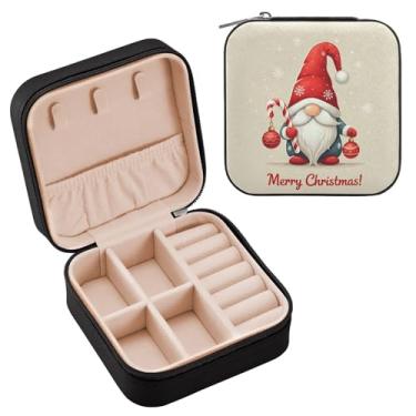Imagem de Wassud Caixa de joias de viagem de gnomo de Natal para mulheres, meninas, senhoras, noiva, mini organizador de joias de couro PU, caixa quadrada de armazenamento de joias para brincos, anéis, colar